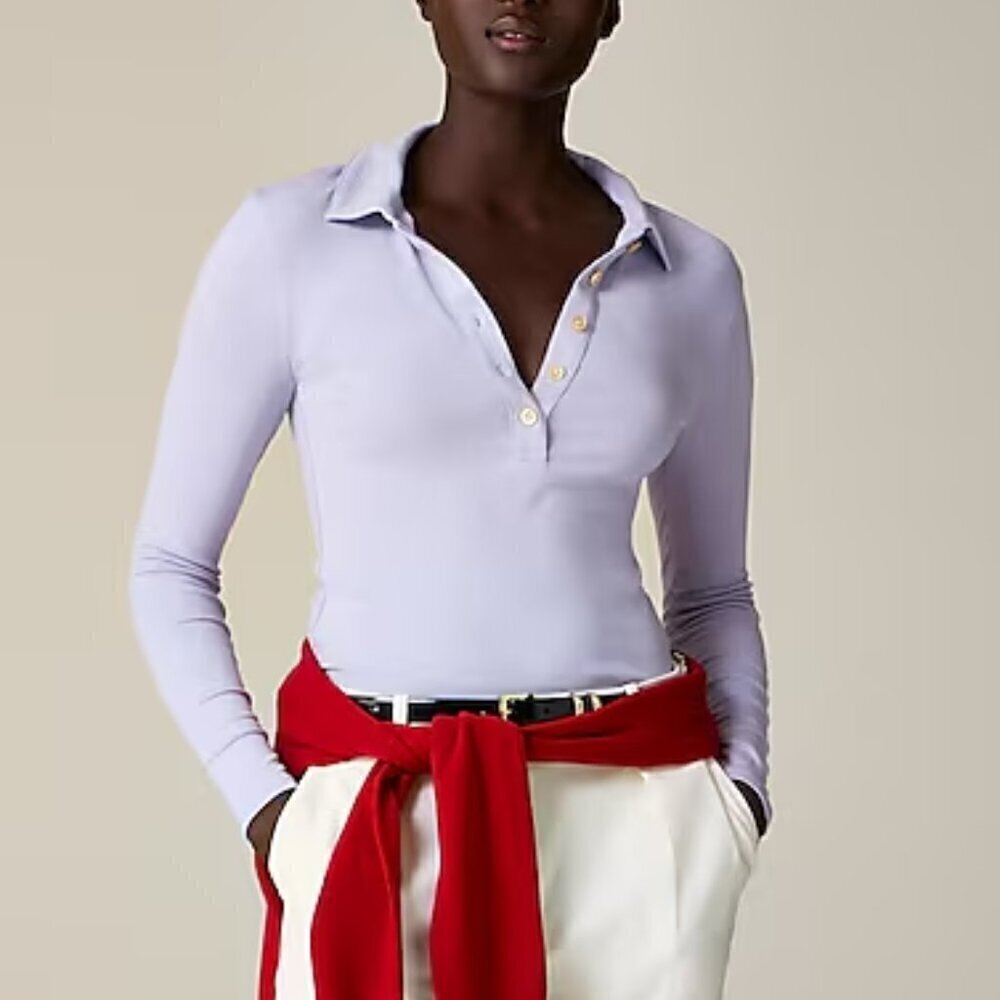 J. Crew Smoothest Refined Rib Long Sleeve Collared Polo Purple Size XS